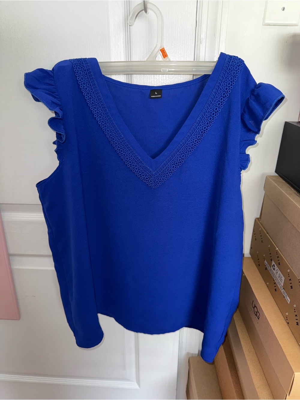 Women’s V-Neck Ruffle Sleeve Top - Royal Blue